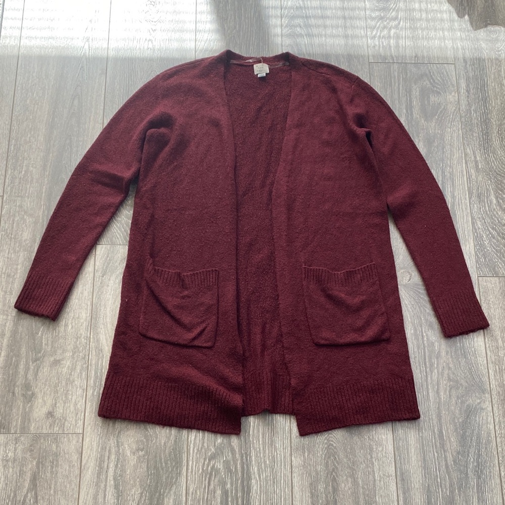 a new day - Wine Red Open Front Cardigan with Pockets - Size XS